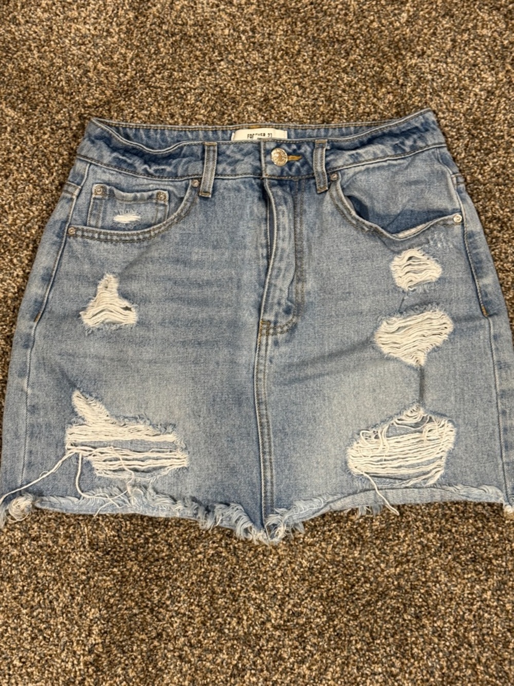 Forever 21 Distressed Light Blue Denim Mini Skirt Size Small